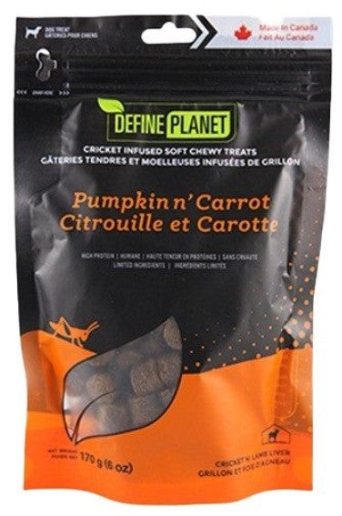 Define Planet Friandises Pour Chiens, Citrouille Et Carotte Avec Grillons Et Foie D'agneau 170gr