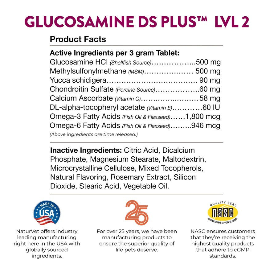 NaturVet Glucosamine DS Plus Comprimés à Croquer pour Chiens et Chats