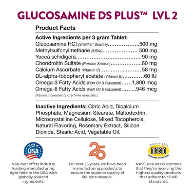 NaturVet Glucosamine DS Plus Chewable Tabs for Dogs and Cats