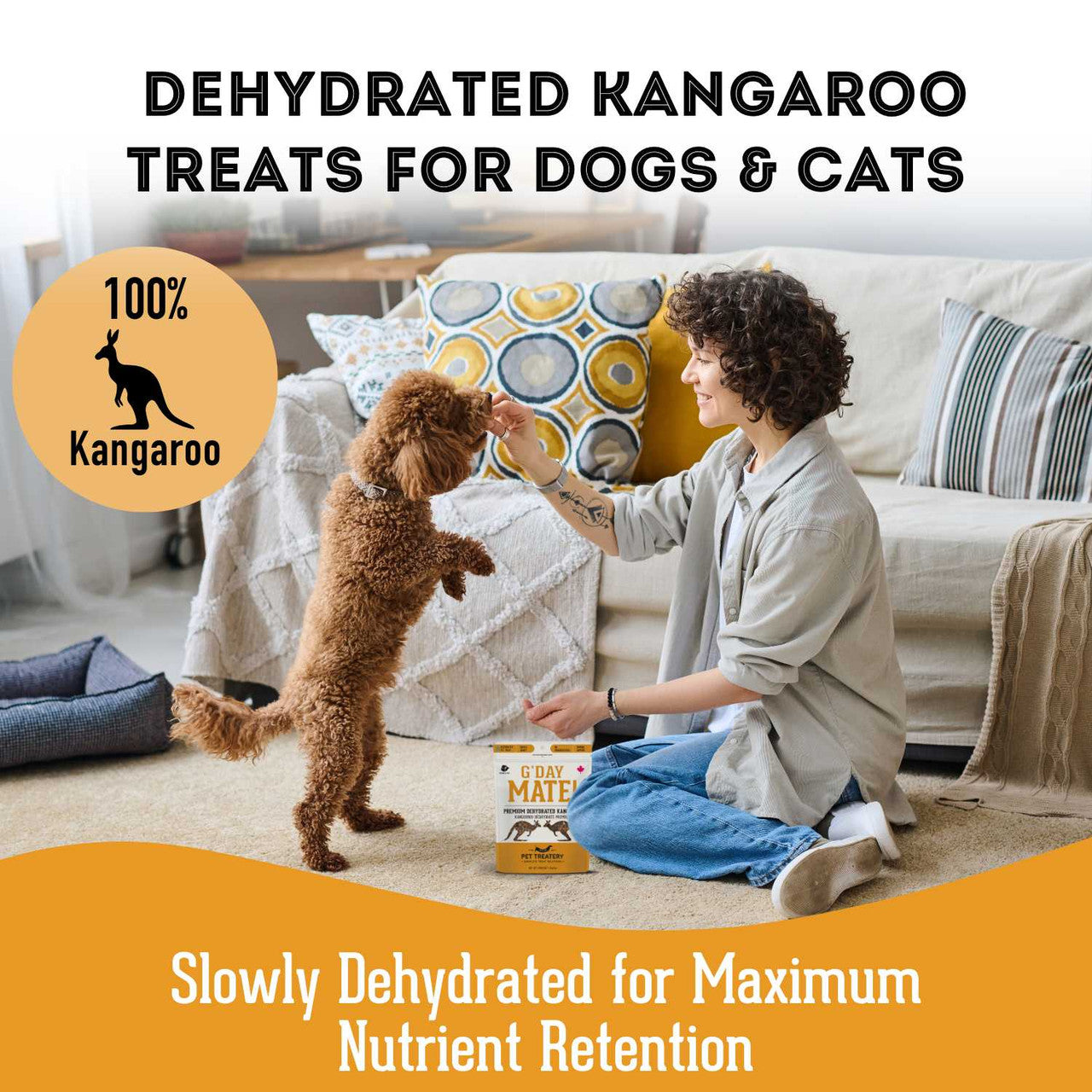 Pet Treatery Friandises kangourou déshydratées de qualité supérieure pour chiens et chats