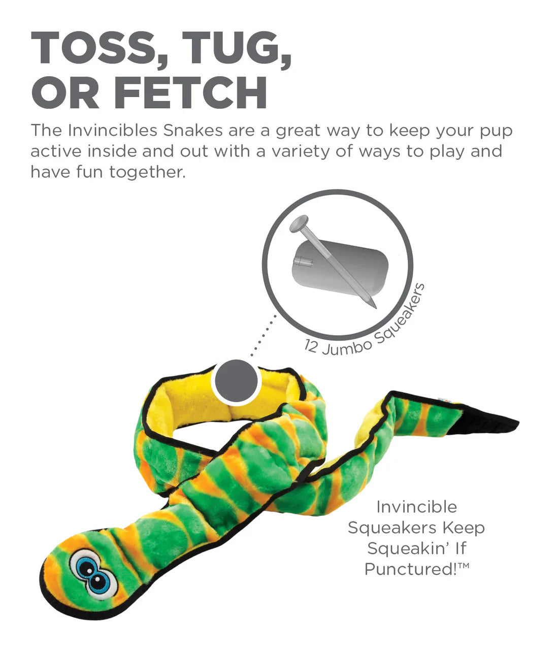 Outward Hound - Invincibles Snake 6 Squeakers Dog Toy