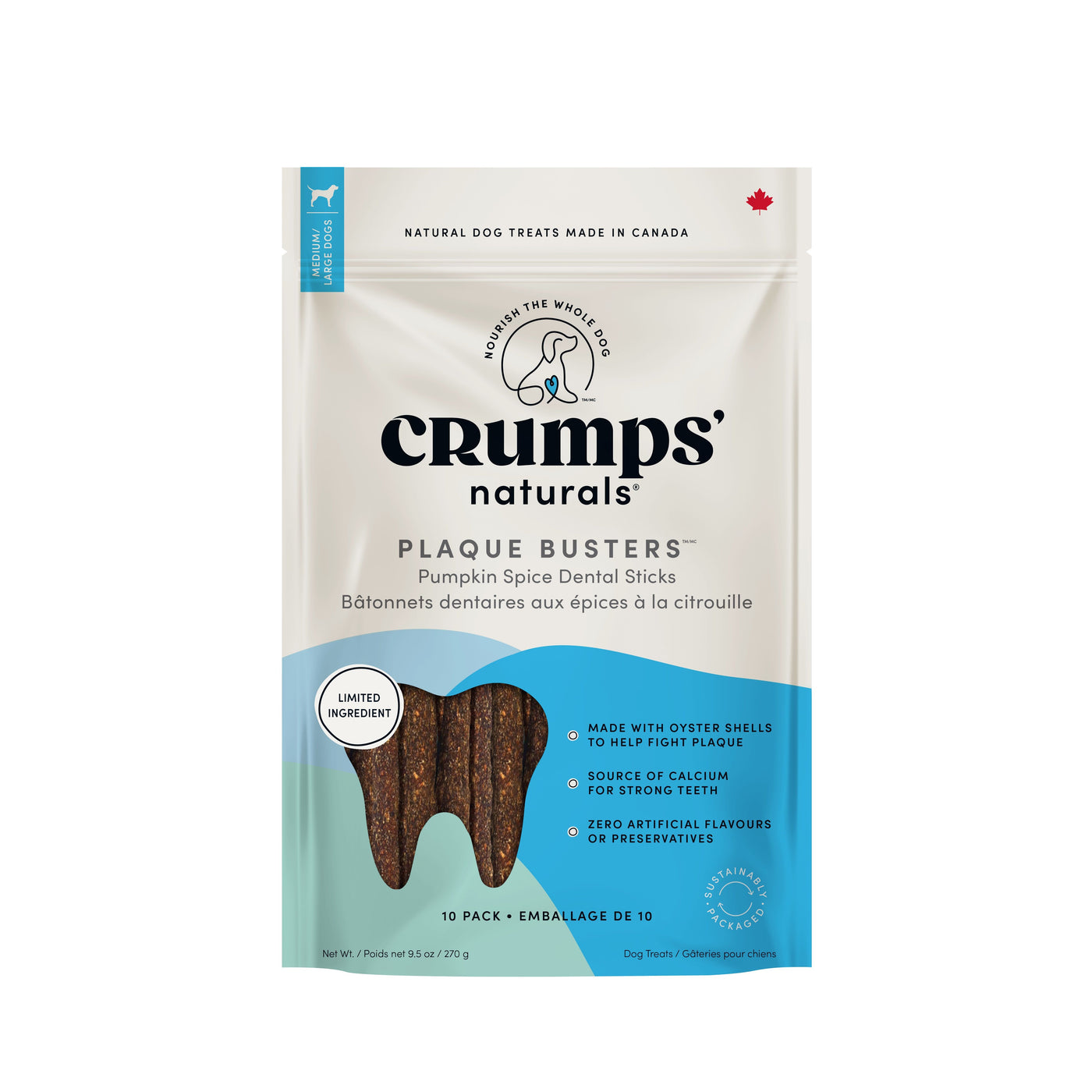 Crumps' Naturals Plaque Busters Pumpkin Spice Dental Sticks for Dogs